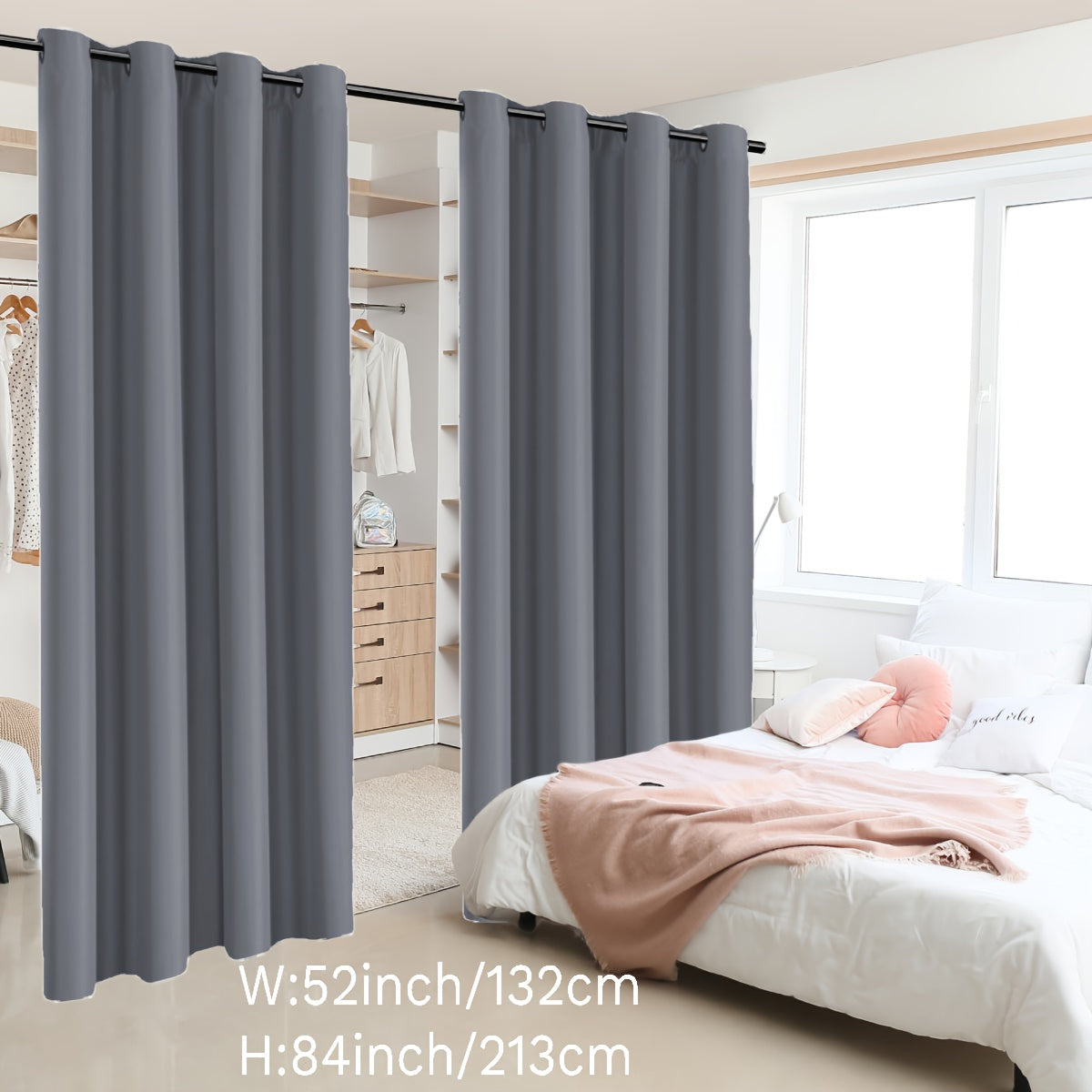 2 Panels Blackout Room Divider Curtain, Coated Insulated Simple Grommet Top Room Divider Curtain, Blackout Insulated Room Curtain Panel For Patio Living Room Home Decor