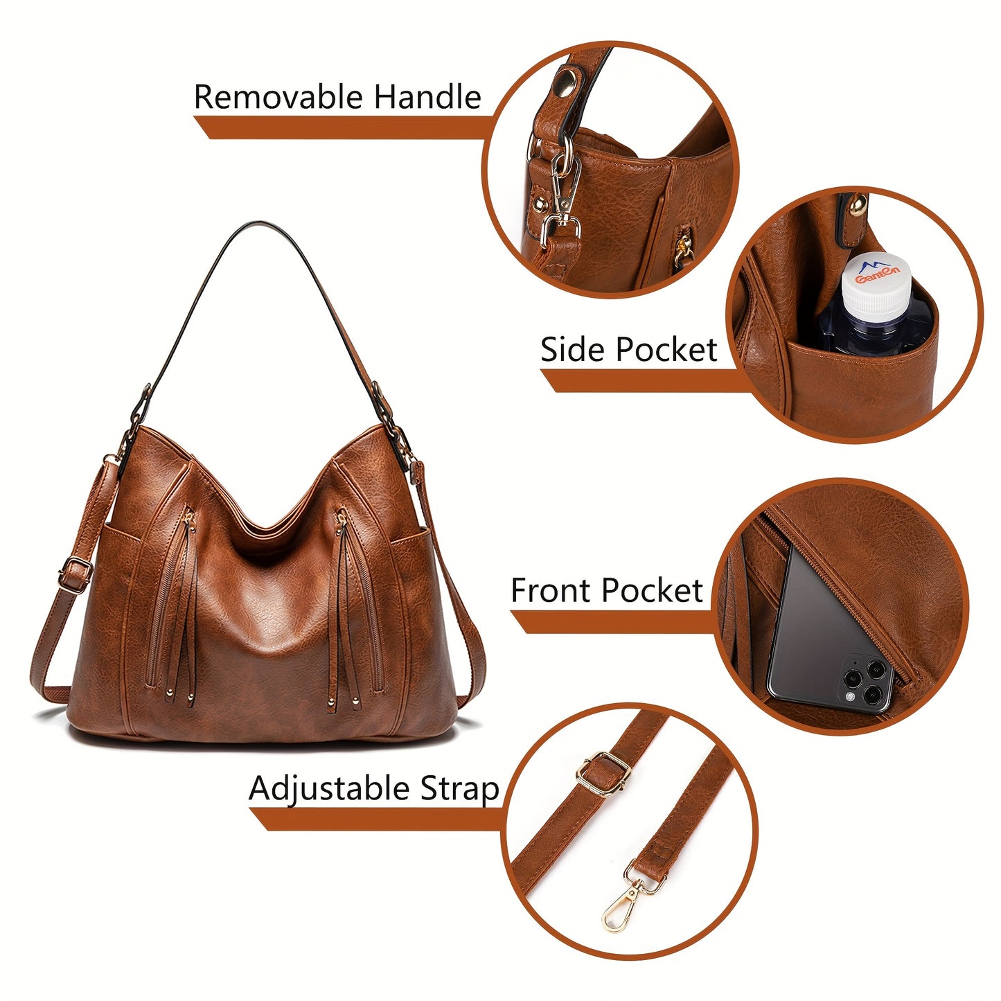 Large Capacity Solid Color Shoulder Bag - Totes for Casual Ladies with Pu Crossbody Design
