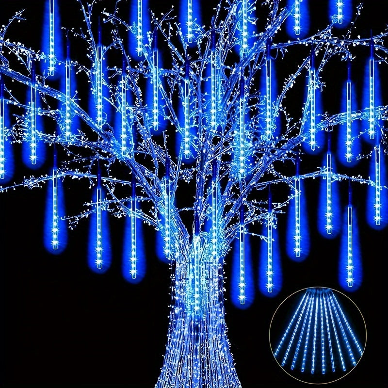 Christmas Lights Outdoor Icicle Lights Snowfall Meteor Shower Rain Light Christmas LED Decoration Falling Drop String Light 8 Tubes 288 LEDs