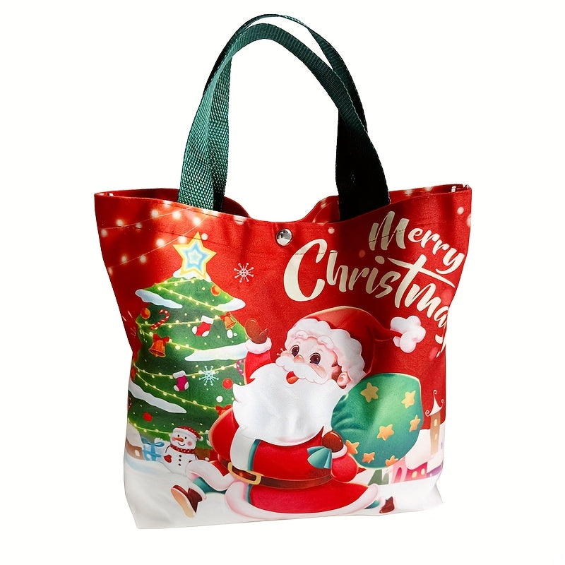 1pc Festive Canvas Tote Bag, Merry Christmas & Happy New Year 2025 Design, Santa Claus & Reindeer Print, Holiday Gift & Grocery Handbag, Uncharged, Durable Material