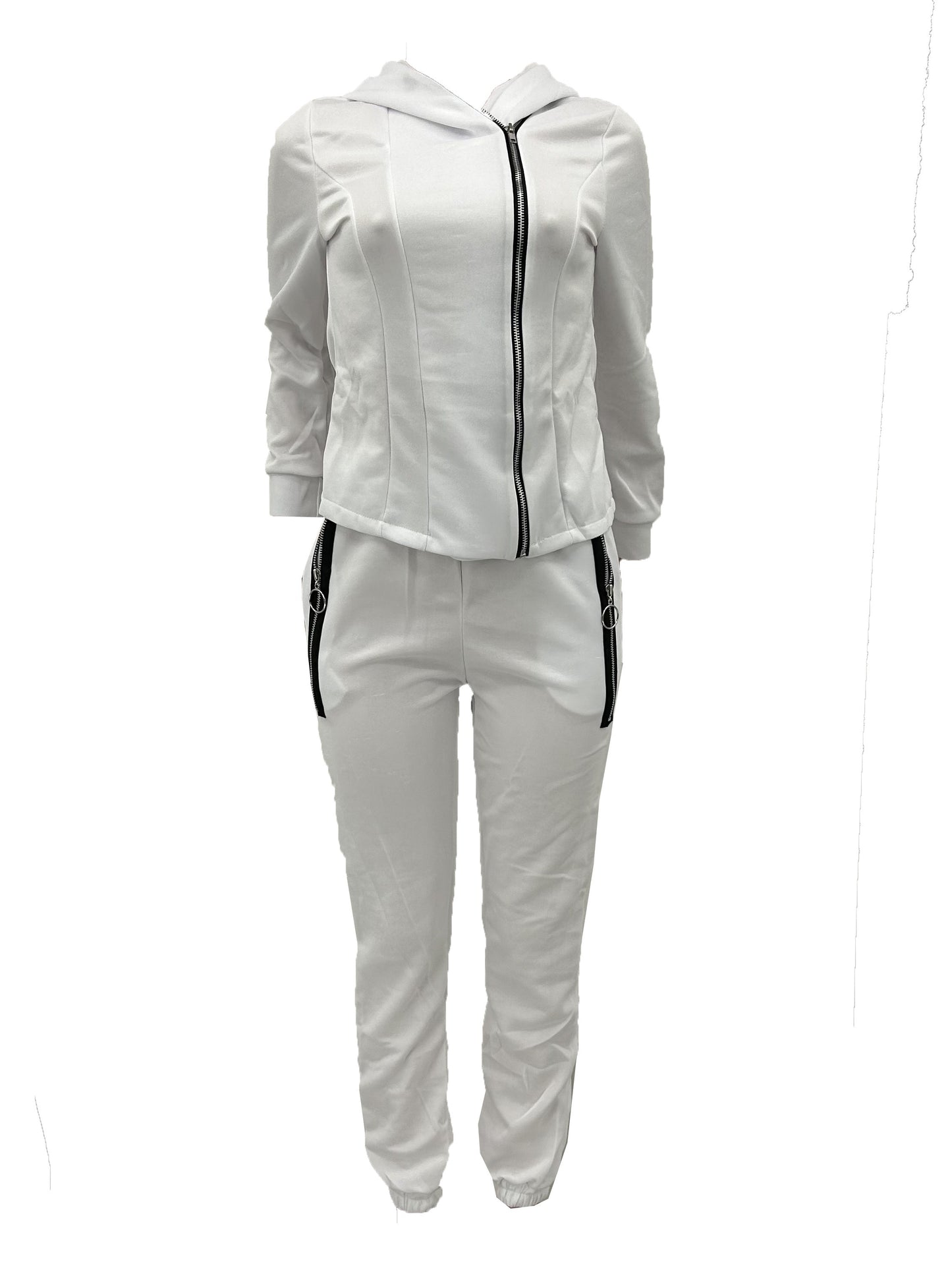 Chic Casual Women's Two-Piece Set - Cozy Knit Zip Hoodie & Joggers, Perfect Fall/Winter Outfit, Easy Care & Durable