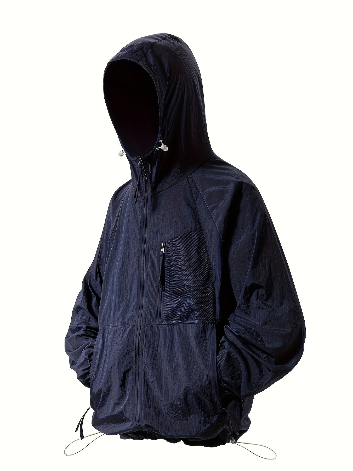 Men's Solid Color Hooded Long Sleeve Zipper Down Sun Protection Jacket With Pockets, Lightweight And Comfy Jacket Suitable For Outdoors Wear