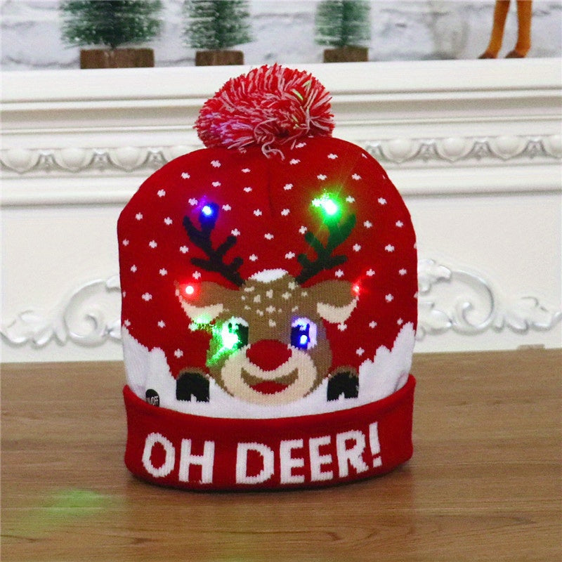 1PC LED Christmas Knitted Hat Light Up Xmas Beanie Cap Unisex Winter Beanie Sweater Hat with Colorful LEDs for Christmas New Year