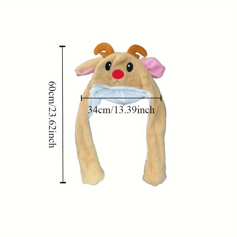 Cheerful Interaction, Interactive Squeeze-and-Wiggle Christmas Hat with Moving Ears - Plush Santa Cap for Men & Women, Perfect for Holiday Parties & Gifts, Best for Christmas