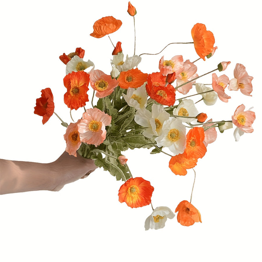8-Pack Real-Touch Artificial Poppies Flowers - Vibrant, Lifelike, and Durable Plastic Floral Arrangements for Versatile Fall and All-Season Decor - Perfect for Reunion, Home, Living Room, Christmas, Halloween, Easter, Hanukkah, and Thanksgiving Decoration