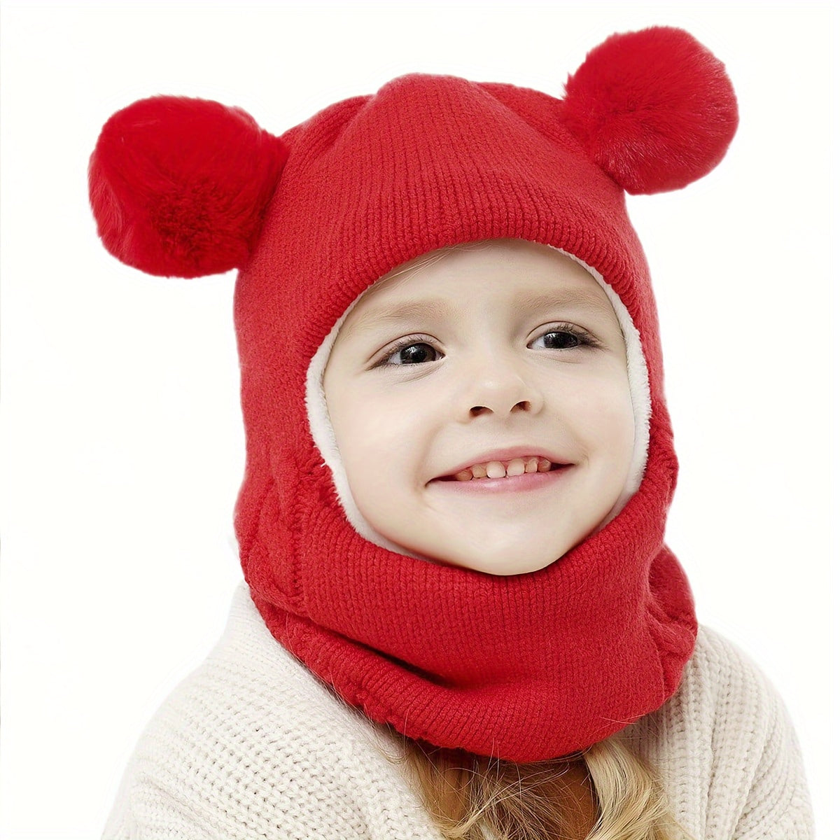 1pc Toddler Winter Beanie Hat Scarf, Kids Winter Warm Knit Hat With Pom, Children Soft Warm Beanie For Little Boys Girls Caps