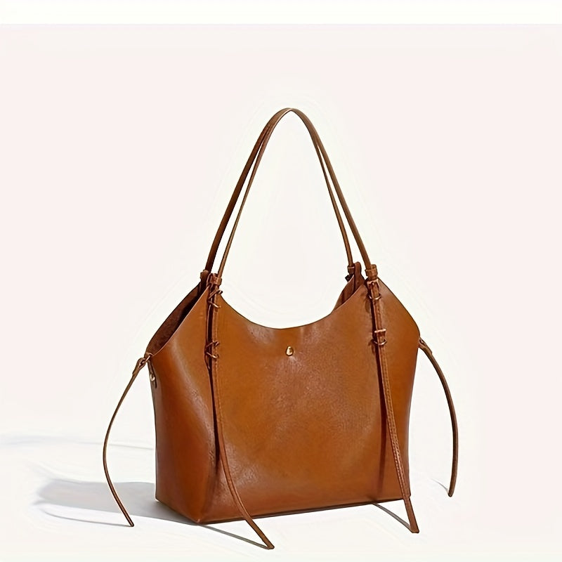 Elegant Vintage Tote Bag for Women - Large Capacity, Buckle Closure, Removable Strap, Fabric Lining, Edge Paint Detail, Professional Clean, Versatile Shoulder Bag - Baigou Production Area