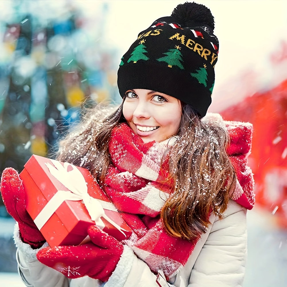 1PC LED Christmas Knitted Hat Light Up Xmas Beanie Cap Unisex Winter Beanie Sweater Hat with Colorful LEDs for Christmas New Year