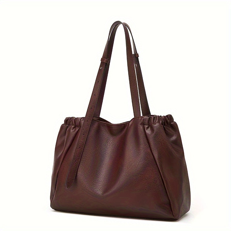 Vintage Chic Large Capacity Tote Bag - Spacious Shoulder Handbag for Women with Classic Designer Style, Durable PU Material, and Versatile Everyday Use - Perfect for Work, School, or Travel
