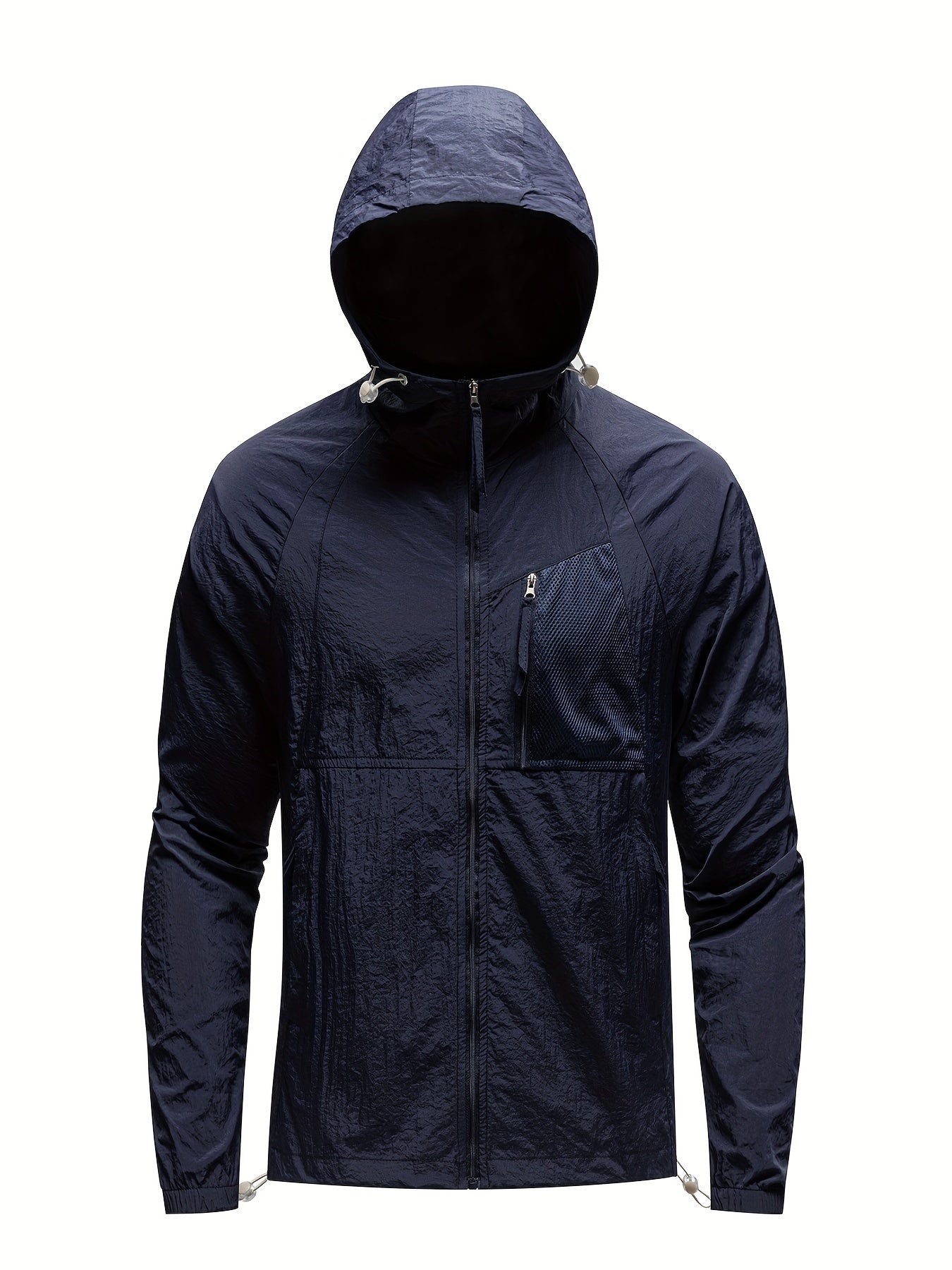 Men's Solid Color Hooded Long Sleeve Zipper Down Sun Protection Jacket With Pockets, Lightweight And Comfy Jacket Suitable For Outdoors Wear