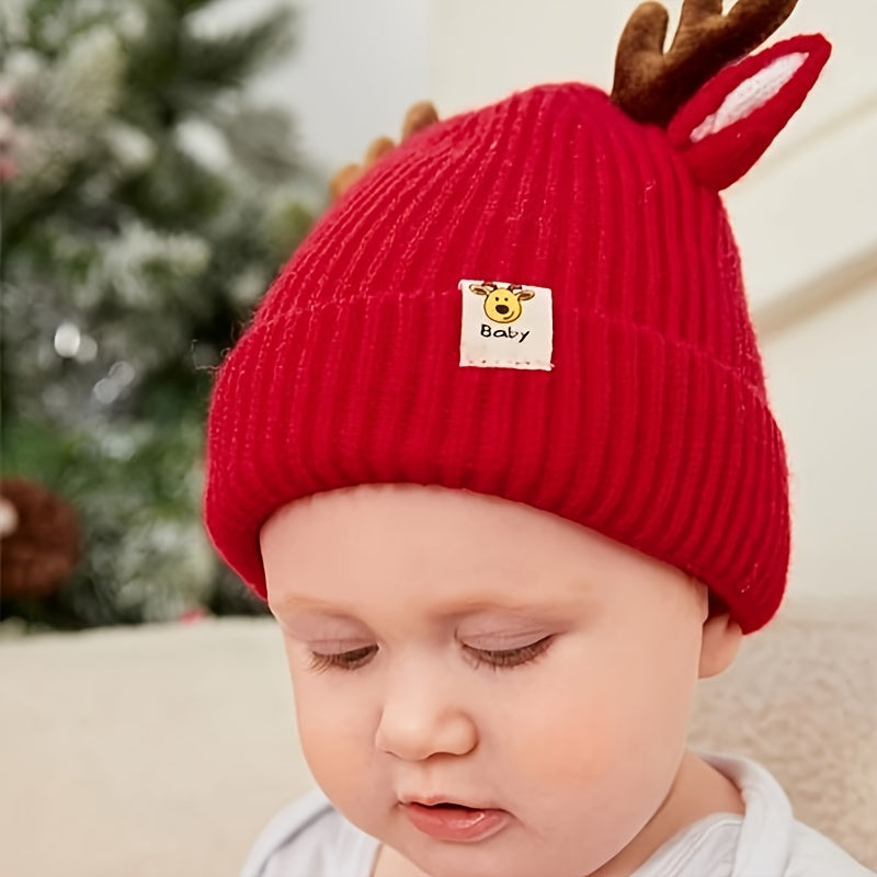 Christmas Antlers Thickened Warm Baby Knitted Hat for stocking stuffers