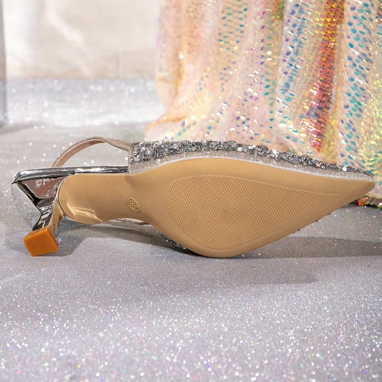 Glamorous Sparkling Glitter Slingback High Heels - Dazzling Rhinestone Ankle Strap Wedding Sandals - Elegant Pointed Toe for Parties & Special Occasions