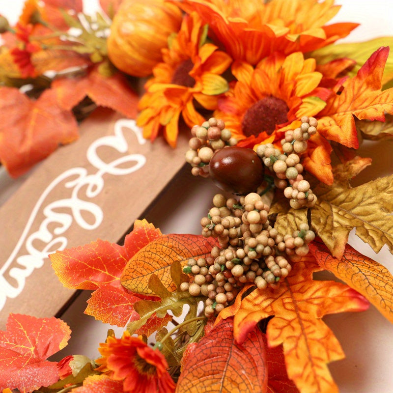 Autumn Bliss 15.8" Wreath - Artificial Maple Leaf & Berry Design for Front Door Decor, Perfect for Halloween, Harvest Festival, Weddings & Christmas, Christmas Decor, for Thanksgiving