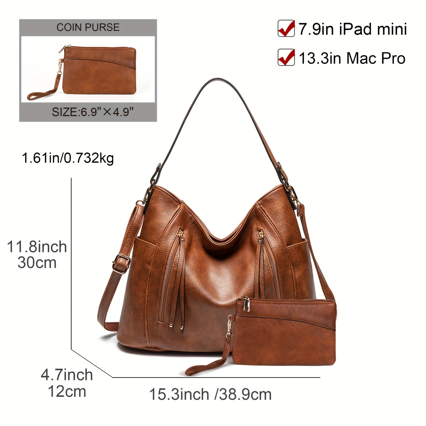 Large Capacity Solid Color Shoulder Bag - Totes for Casual Ladies with Pu Crossbody Design