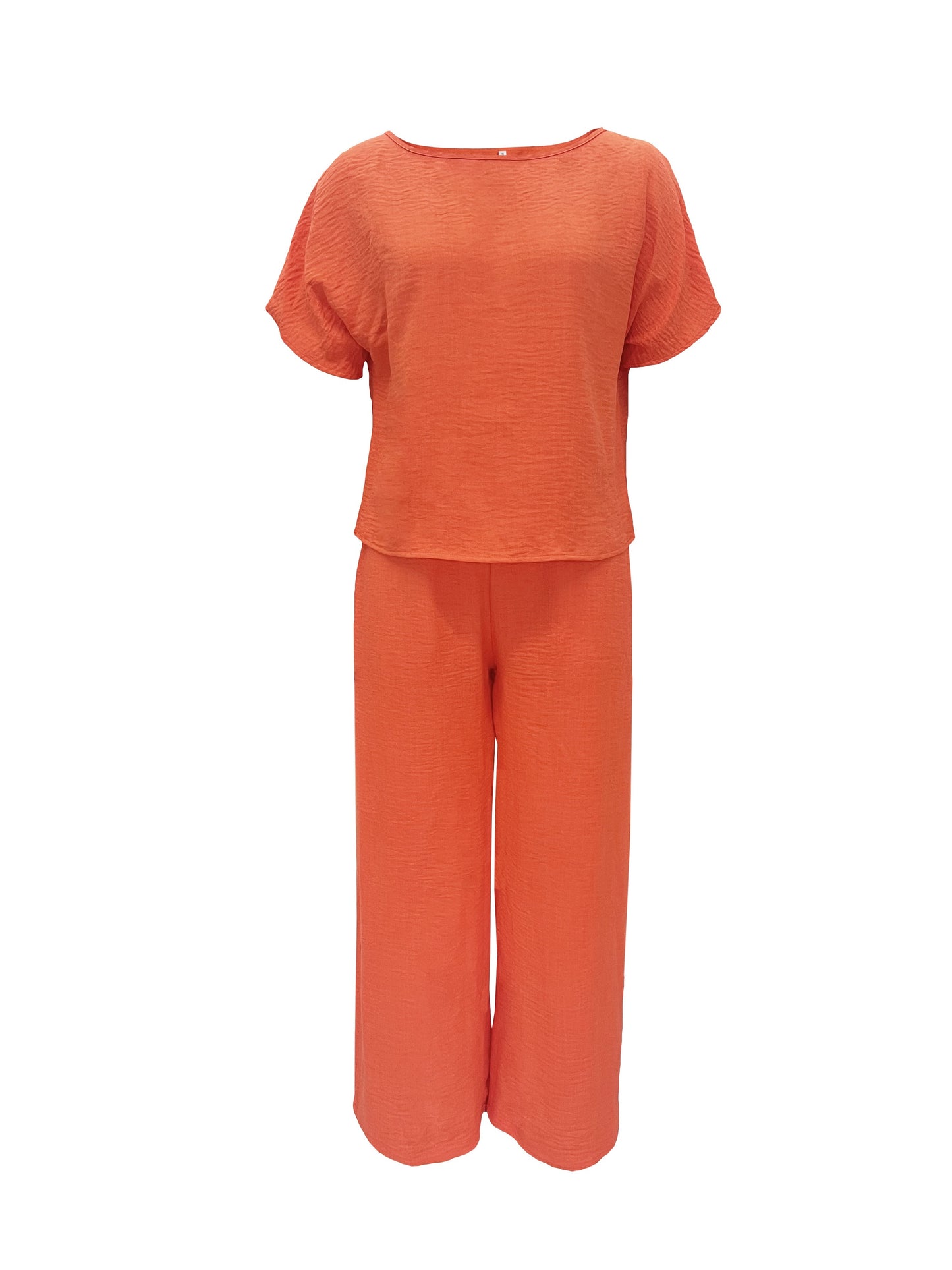 Women's Chic Outfit Set - Crew Neck Short Sleeve Top & Wide Leg Pants Combo - Solid Color, Simple, Casual, Comfortable, Versatile, and Easy to Match - Perfect for Daily Wear, Work, or Leisure Activities