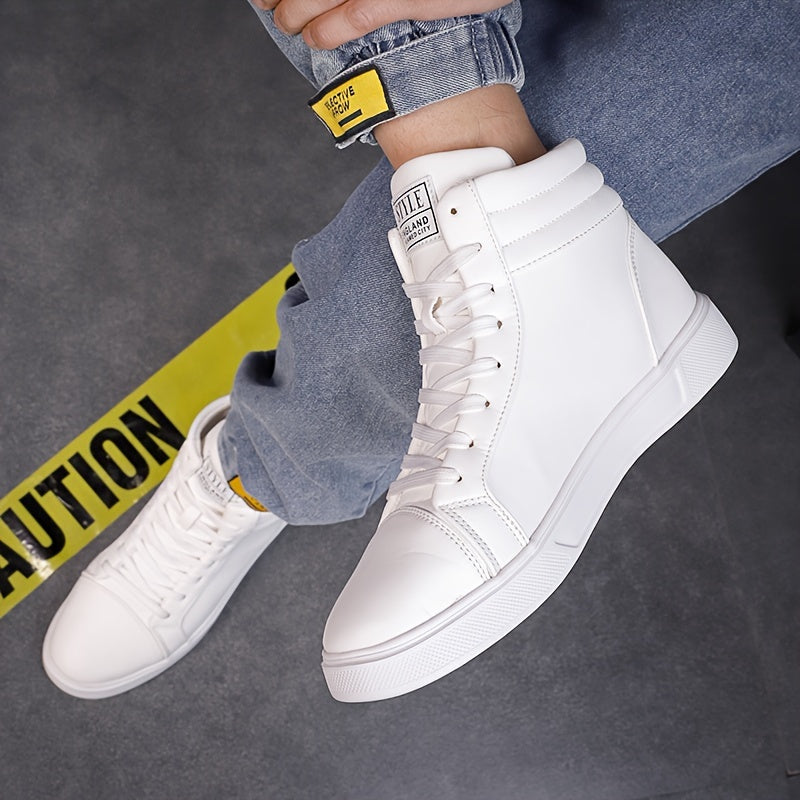 Comfy Men's High Top Solid Skate Shoes - Non Slip Casual Lace Up Sneakers for Outdoor Activities