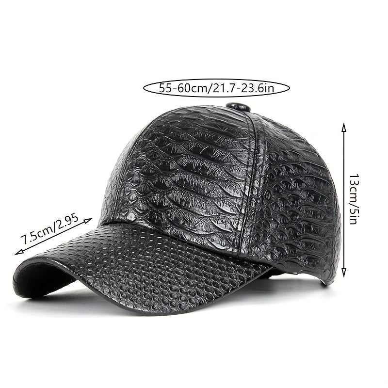 Stylish Crocodile Pattern PU Leather Baseball Cap - Lightweight, Non-Stretch, Hand Washable Street Hip Hop Sun Hat for Everyday Wear