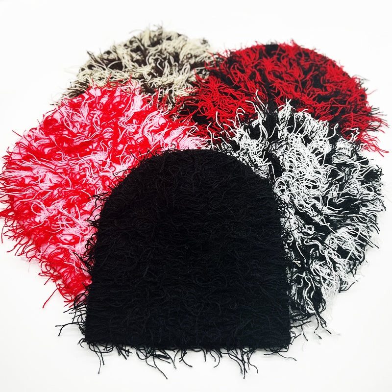 Buy 1 Get 1 Free, total of 2 pcs Stylish Fringed Long Hair Knit Barack Beanies - Soft, One Size Fit All, Unisex Skullies & Beanies for Gift Giving or Personal Use