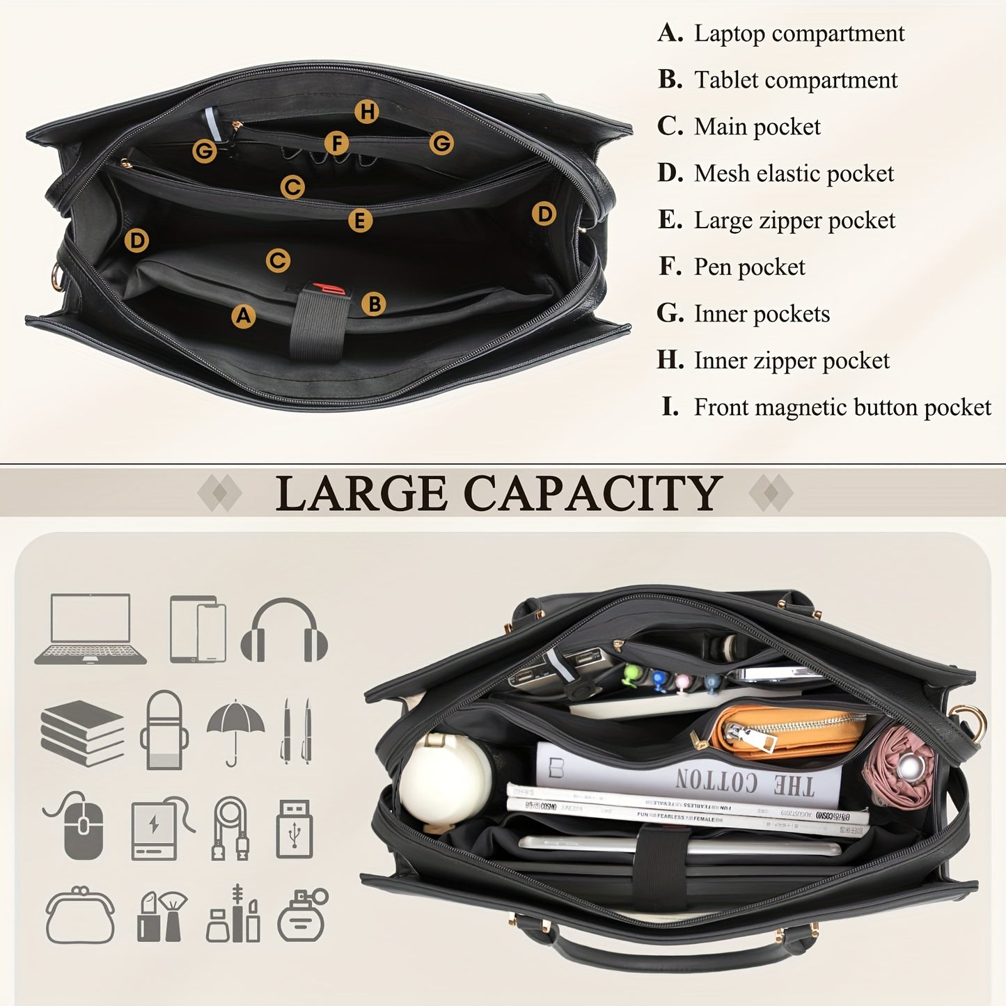 2pcs 15.6 Inch Laptop Bag Set for Women - Professional Work Tote Bag with Clutch Purse, Large Office Computer Bag, Teacher Bag, Shoulder Bag, Black