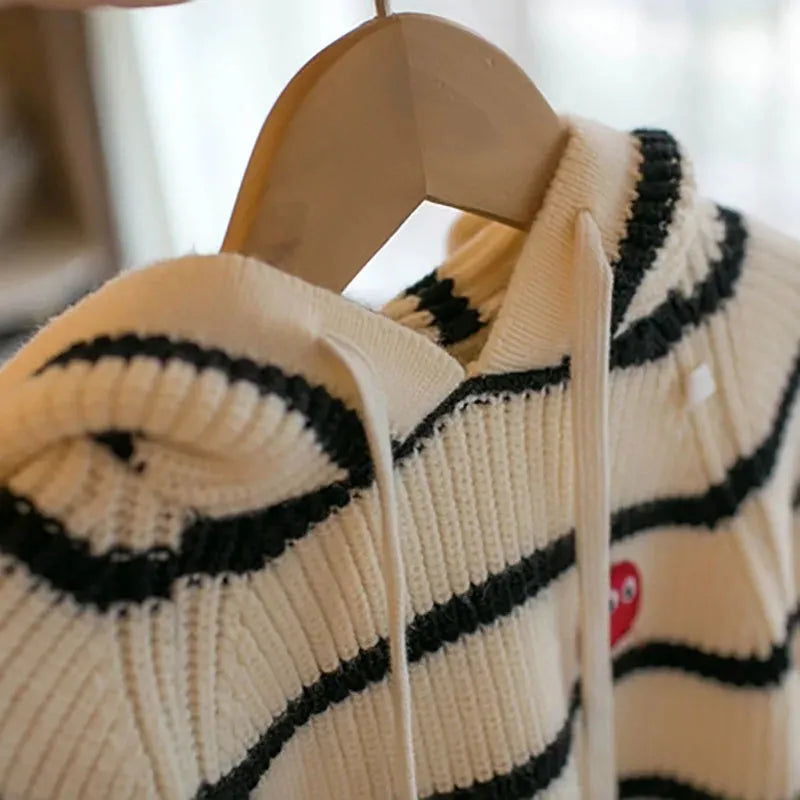 Pullover European Stripe Style Knitted Children Boys And Girls Hoodies Jacket Winte Kids Sweaters with Hats 231115