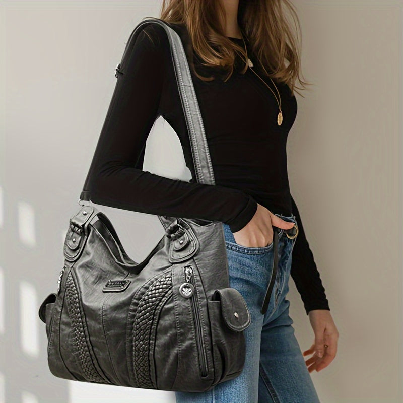 Stylish Vintage Tote Handbag for Women - Faux Leather, Removable Strap, Zipper Closure, Polyester Lined, Casual Shoulder Bag with Simple Fashion Design - Perfect for Daily Use, Travel, and Outdoor Activities