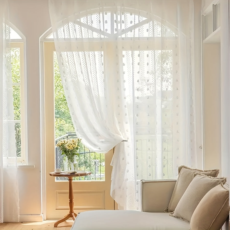 2PC French Pastoral Gauze Curtain Jacquard Four-season Universal Curtain Floating Window Living Room Bedroom Balcony Home Decoration, Bedroom, Study, Living Room, Party, Background Decoration