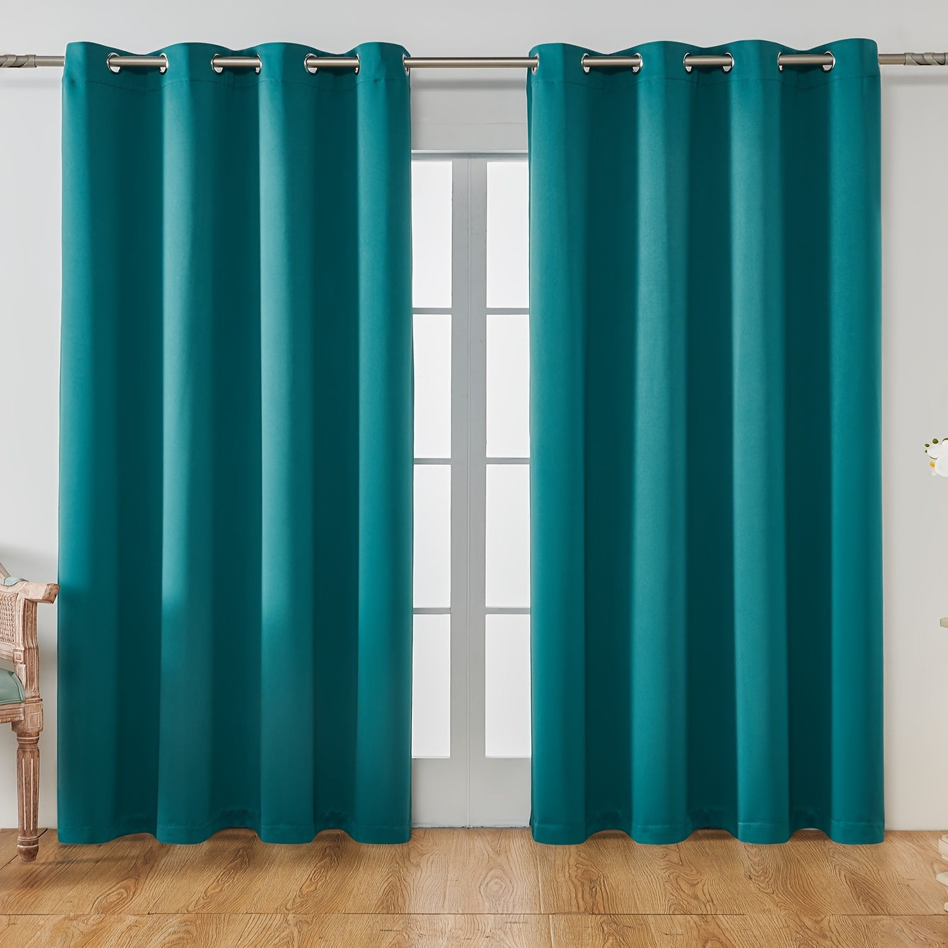 2PCS Holiday Daily Decoration Fabric Curtains, Grommet Top Solid Color Shading Curtain, Living Room Curtains, Bedroom Curtains, Office Home Decoration, Thermal Insulation Curtains