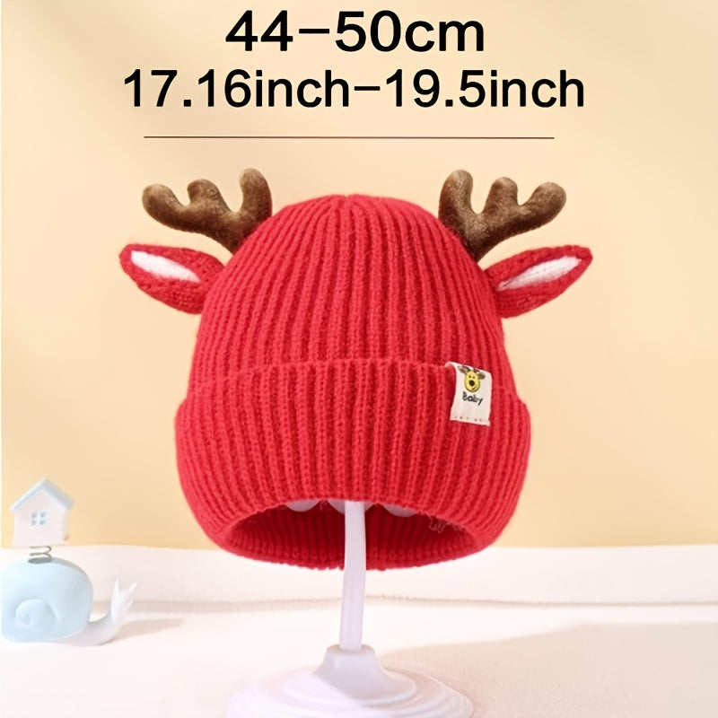 Christmas Antlers Thickened Warm Baby Knitted Hat for stocking stuffers