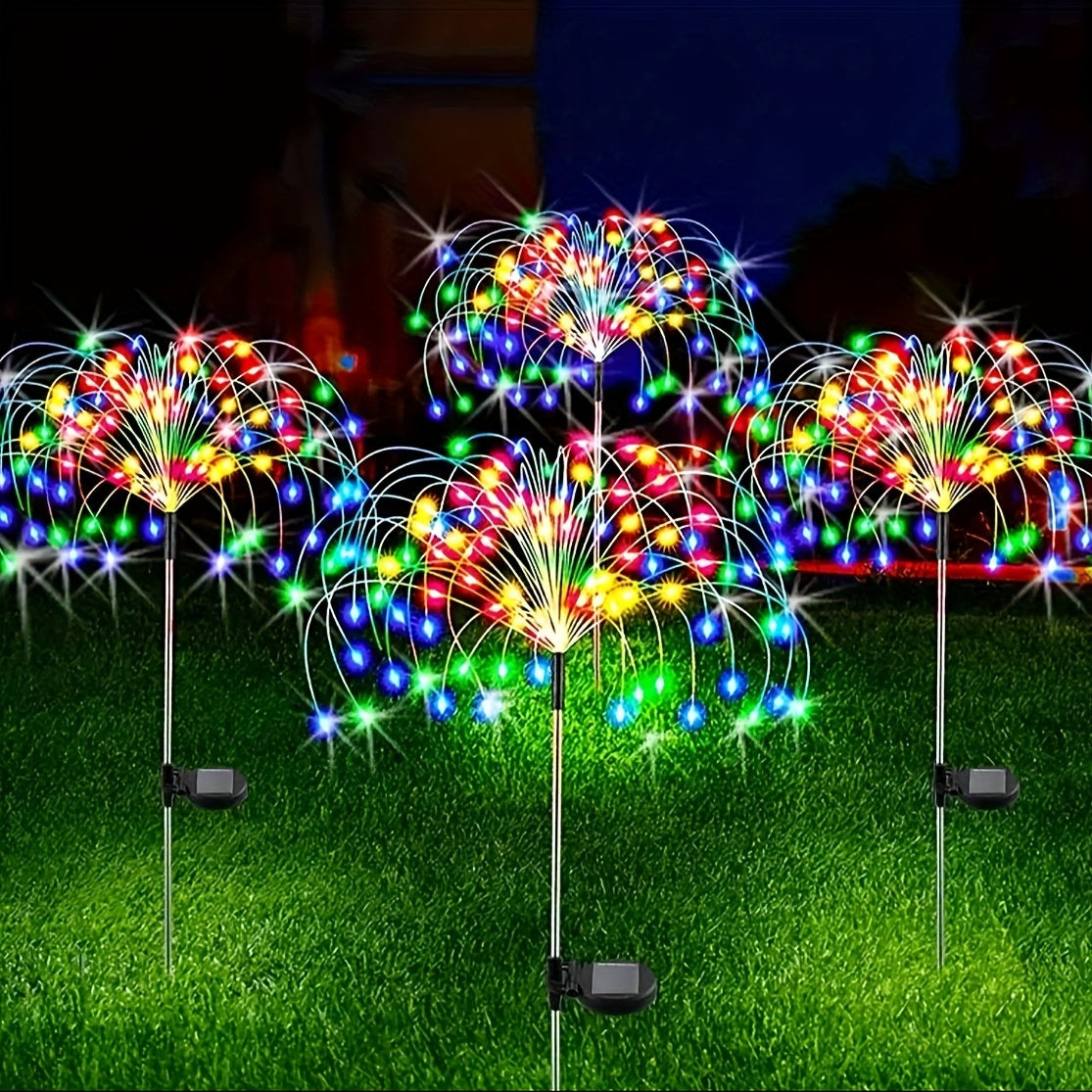 1pc 200LEDs Solar Fireworks Lights Outdoor Solar Garden Lights Outdoor 8 Lighting Modes With Remote Control 60/90/150 LED DIY Starburst Fairy Lights For Patio Christmas Party Yard Decorative Halloween Decorations Light Outdoor