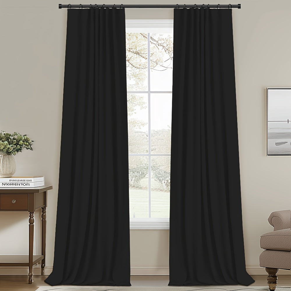 2 Panels 100% Blackout Linen Textured Curtains - Complete Darkness & Thermal Insulation - Natural Elegance for Bedroom & Living Room - Includes Clip Rings or Rod Pocket Options