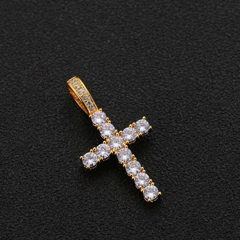 vakkv Cross-Border Supply HOTan Hip Hop Cross Pendant Micro-Inlaid Large Zircon Necklace Trendy Men's Ornament Bling