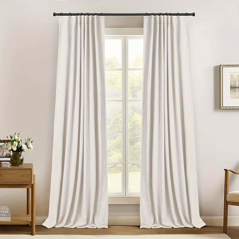 2 Panels 100% Blackout Linen Textured Curtains - Complete Darkness & Thermal Insulation - Natural Elegance for Bedroom & Living Room - Includes Clip Rings or Rod Pocket Options