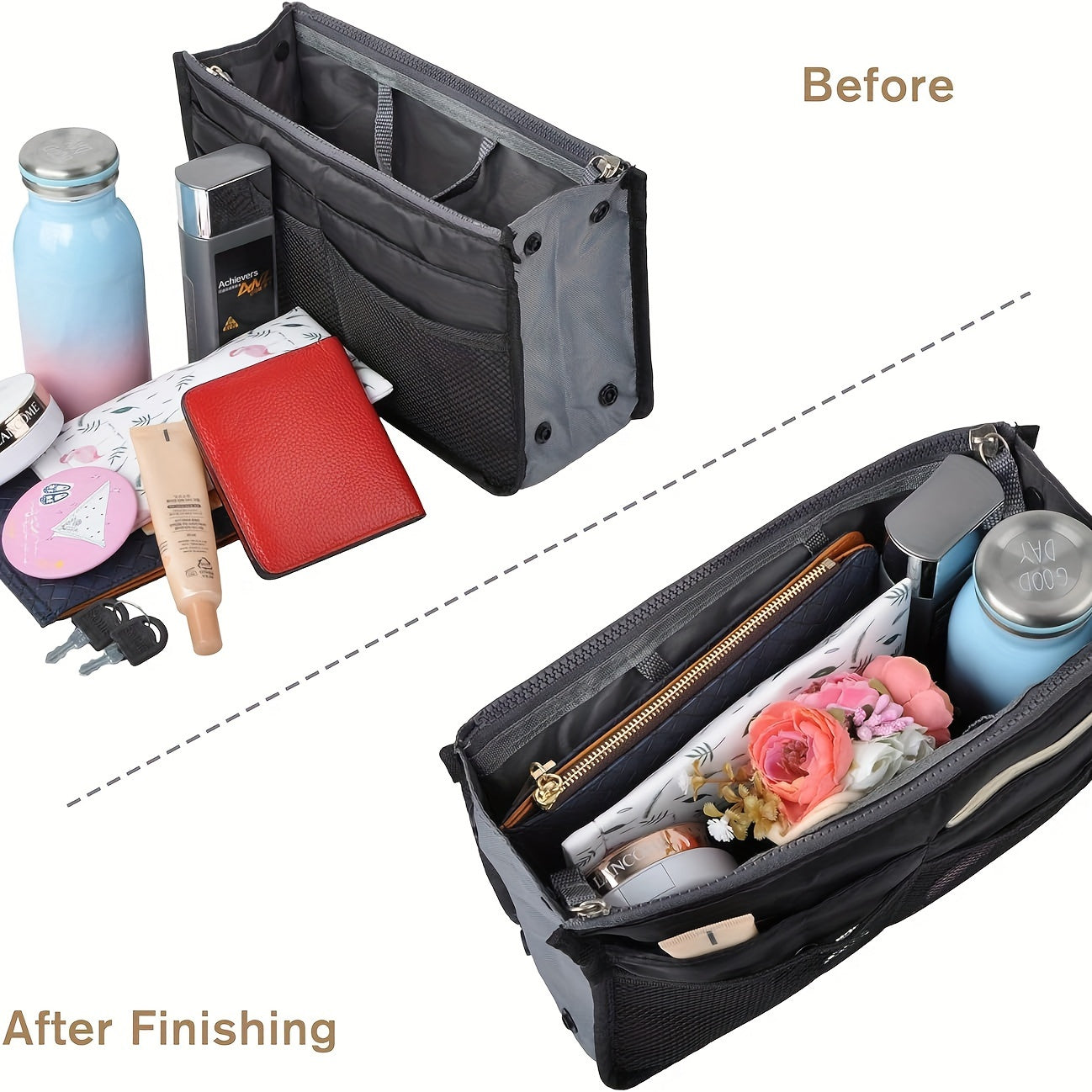 13-Pocket Purse Organizer Insert for Handbags, Nylon Bag Organizers Inside Tote Pocketbook with Spacious Compartments