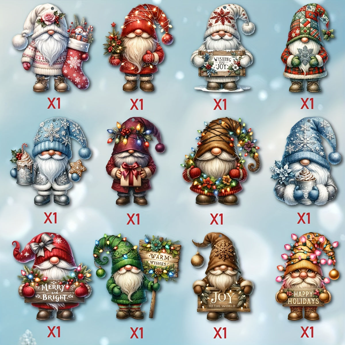 12 PCS Handcrafted Wooden Christmas Gnome Hanging Ornaments - Perfect Gift for the Holiday Season - No Batteries Required