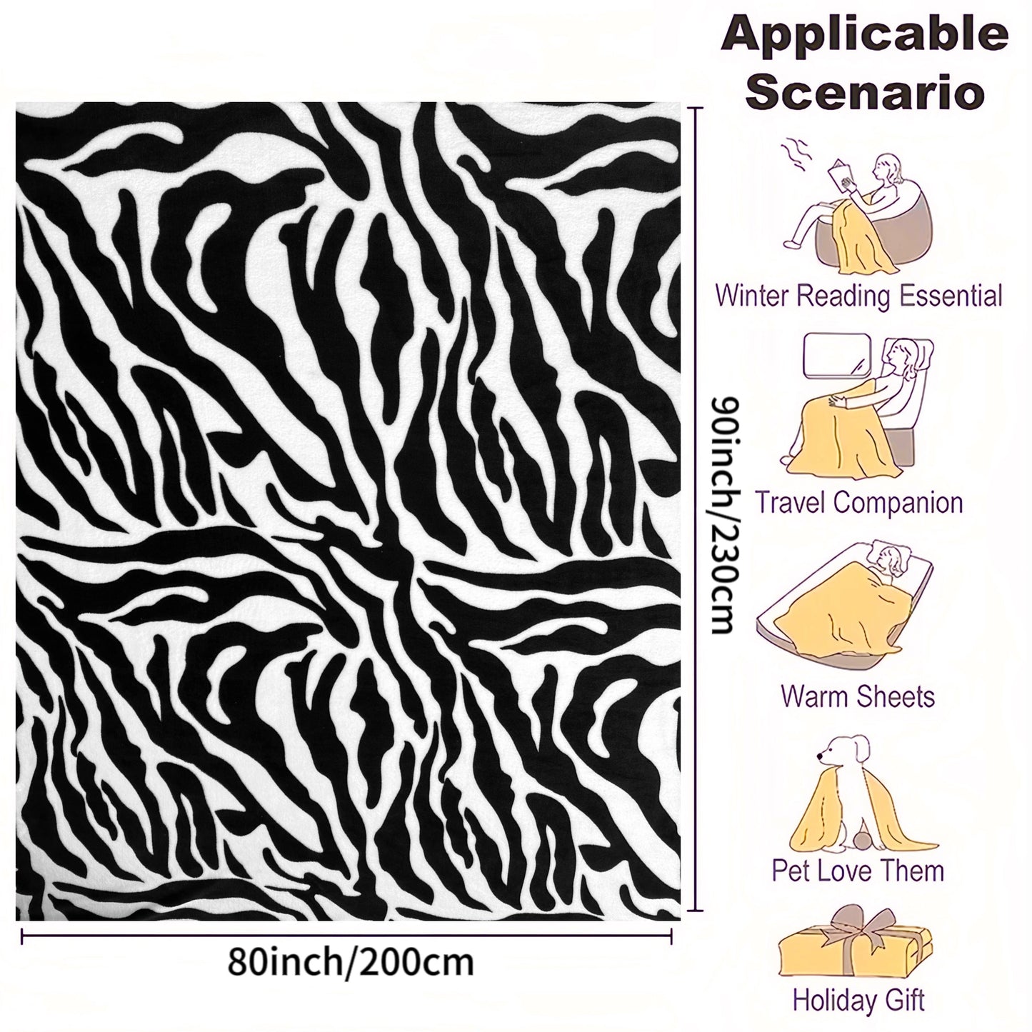 1pc Zebra Pattern Printed Flannel Blanket, Cozy Soft Throw Blanket For Couch Bed Sofa Camping Travelling, Multi-purpose All Season Blanket Gift For Adults, Christmas Birthday Gift