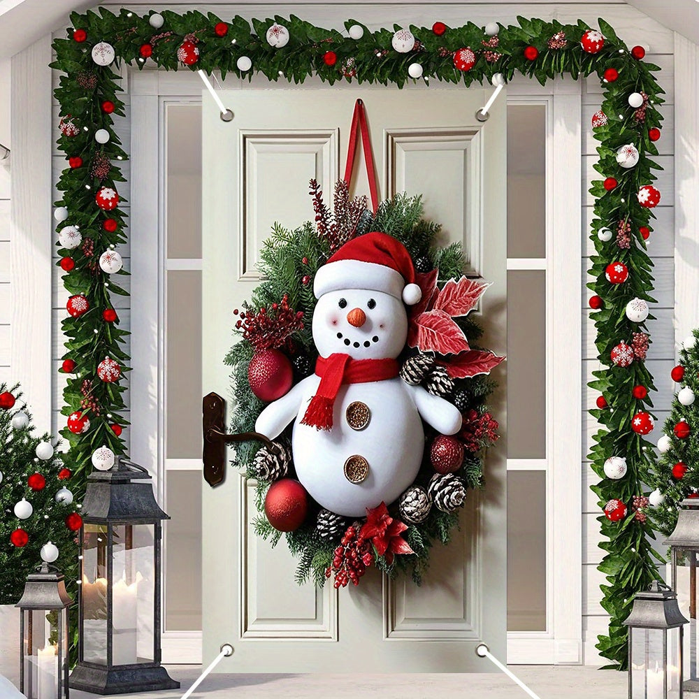 1pc Modern Polyester Snowman Wreath, New Year Door Curtain with Tassel Decoration, No Battery Required, Indoor/Outdoor Festive Wall Hanging for Entrance, Holiday Gift Idea