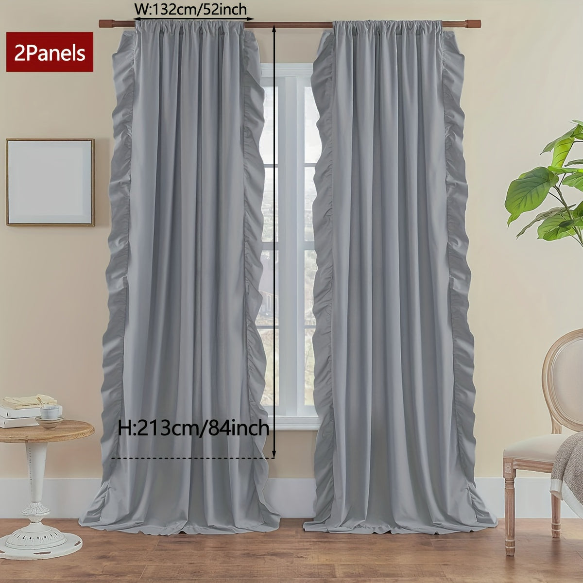 2-Panel French Romantic Ruffled Semi-Blackout Curtains - Elegant White Bay Window Balcony Decor for Living Room and Bedroom - Country Chic Home Decor with Soft Ruffles and Easy Hang Design