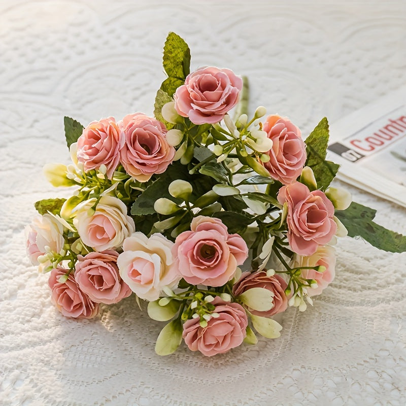 Artificial Silk Rose Bouquets for Home Decor - All-Season Faux Flowers for Living Room, Christmas, Halloween, Easter, Hanukkah, Thanksgiving Decorations, DIY Wedding & Event Centerpieces, No Container Included