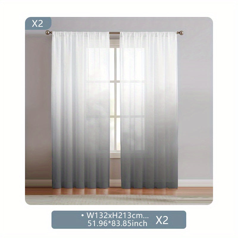 2 Panels Semi Sheer Gradient Color Curtains - Rod Pocket, Easy Hang, Light Filtering, Privacy Protection - For Living Room, Bedroom, Kitchen, Office, Study Decor