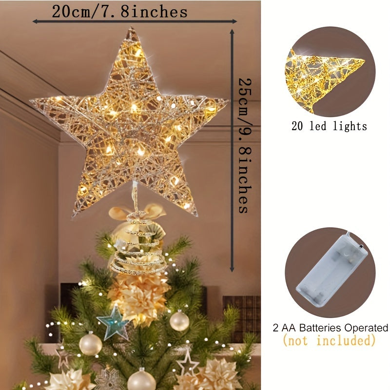 1pc Glittering Star Christmas Tree Topper - LED Lighted, Sparkling Decorative Accent for Xmas Tree, Holiday Party Indoor Decoration, Festive Season Ornament