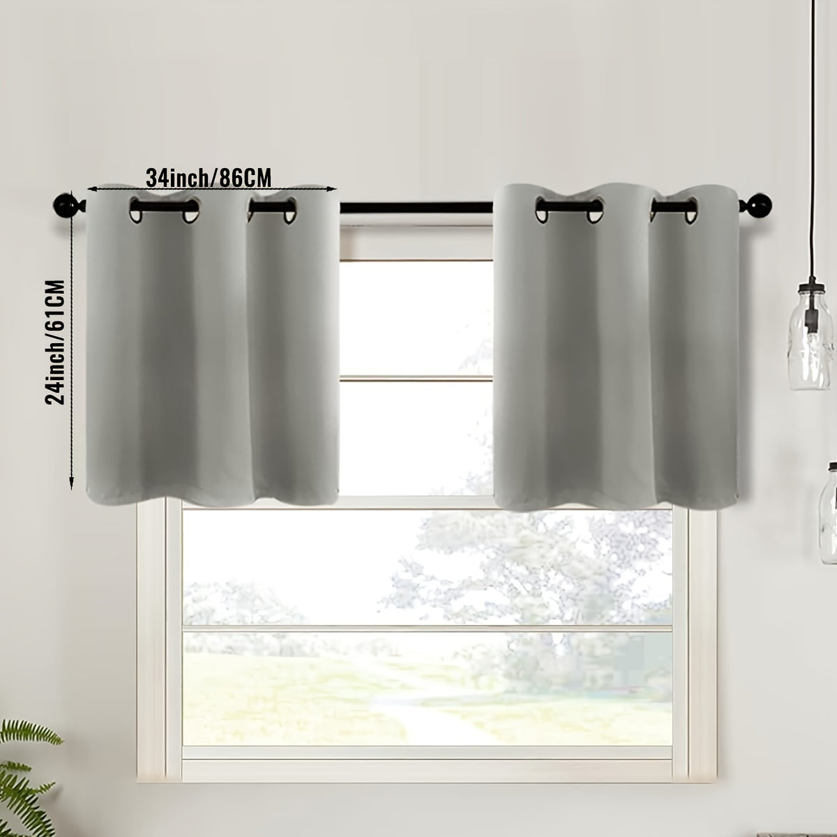 2-Piece Blackout Valance Panels - Room Darkening, Grommet Top, Half Window Treatment for Kitchen, Bathroom, Basement, Living Room, Office - Easy Home Decor Solution