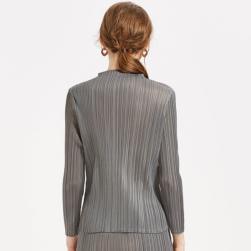 Miyake simple classic pleated women's clothing long-sleeved top spring short-sleeved stand-up collar T-shirt, one piece will be sent on behalf of others.