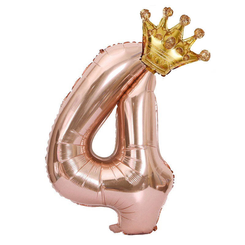 1 Pack/2pcs, 32in Rose Golden Number Crown Balloon, Birthday Decoration Balloon Party Decoration Balloon For Halloween Christmas Christmas, Halloween, Thanksgiving Day Gift