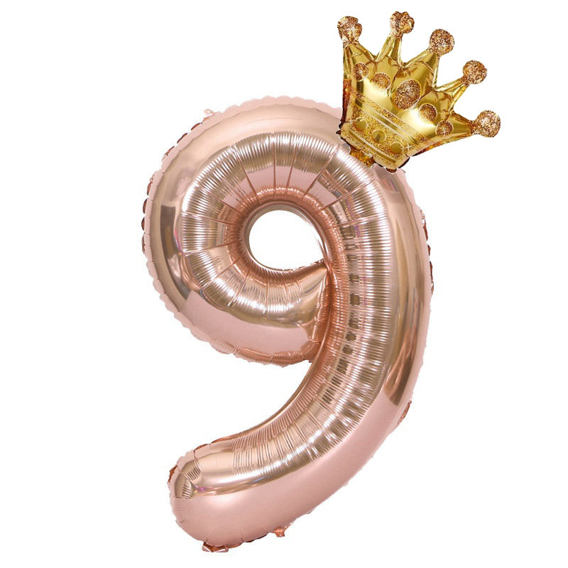 1 Pack/2pcs, 32in Rose Golden Number Crown Balloon, Birthday Decoration Balloon Party Decoration Balloon For Halloween Christmas Christmas, Halloween, Thanksgiving Day Gift