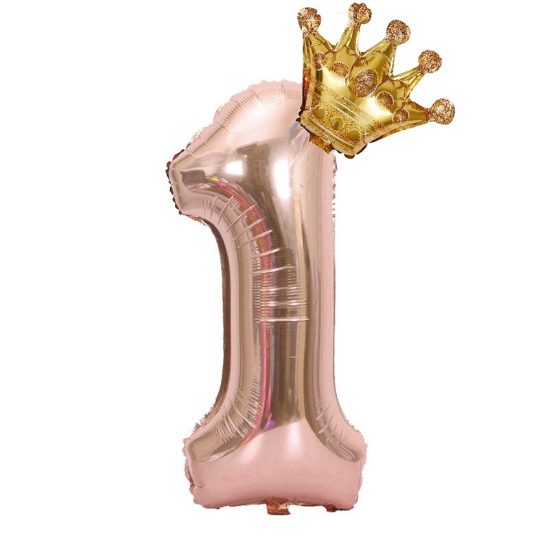 1 Pack/2pcs, 32in Rose Golden Number Crown Balloon, Birthday Decoration Balloon Party Decoration Balloon For Halloween Christmas Christmas, Halloween, Thanksgiving Day Gift