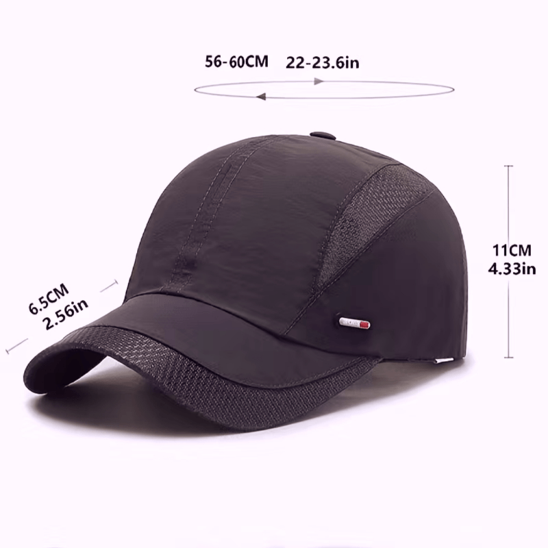 Spring/Summer Breathable Mesh Snapback Baseball Cap - Men's Sporty Dad Fishing Hat with Adjustable Strap and Classic Black Color - Perfect for Outdoor Activities