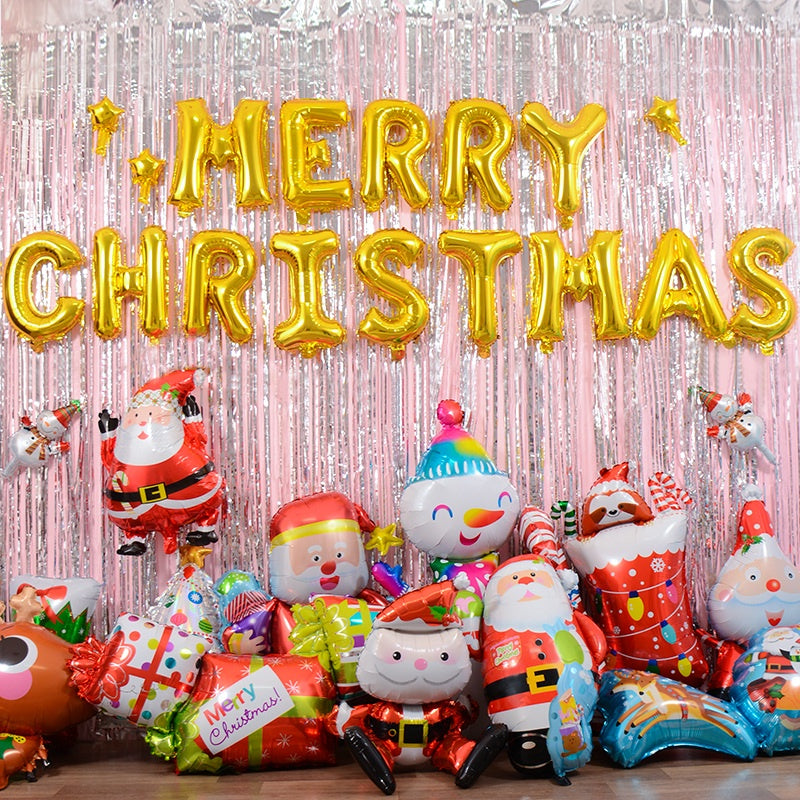 10pcs, Mini Cartoon Christmas Balloons Santa Claus Snowman Stick Balloon Christmas Decorations Balloons Christmas Tree Decorations Christmas Home Decor Room Decor
