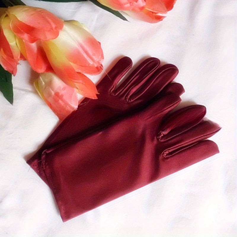 Minimalist Solid Color Etiquette Gloves Short Elastic Warm Split Finger Gloves Autumn Winter Casual Outdoor Riding Gloves