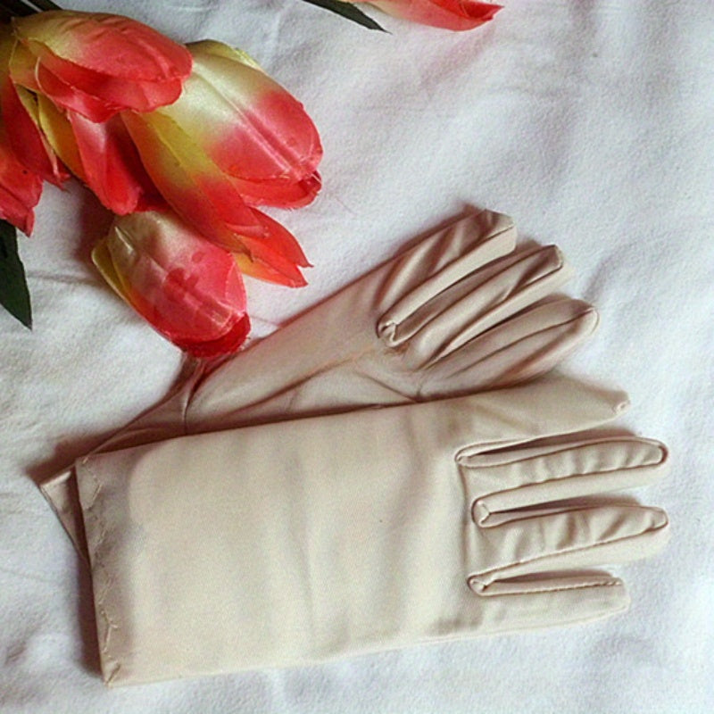 Minimalist Solid Color Etiquette Gloves Short Elastic Warm Split Finger Gloves Autumn Winter Casual Outdoor Riding Gloves