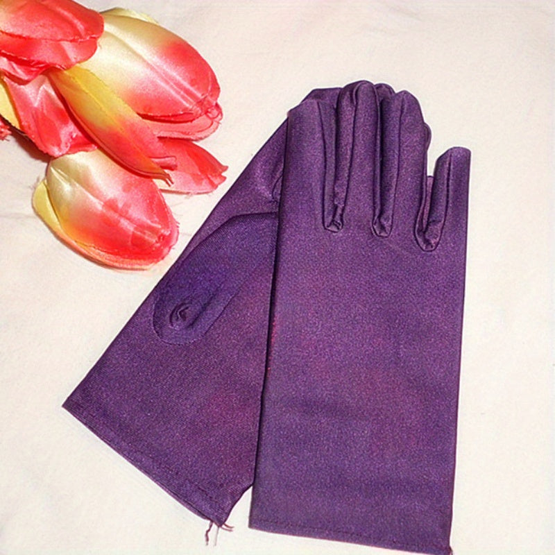 Minimalist Solid Color Etiquette Gloves Short Elastic Warm Split Finger Gloves Autumn Winter Casual Outdoor Riding Gloves